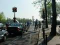 Bicyclists wait at intersection